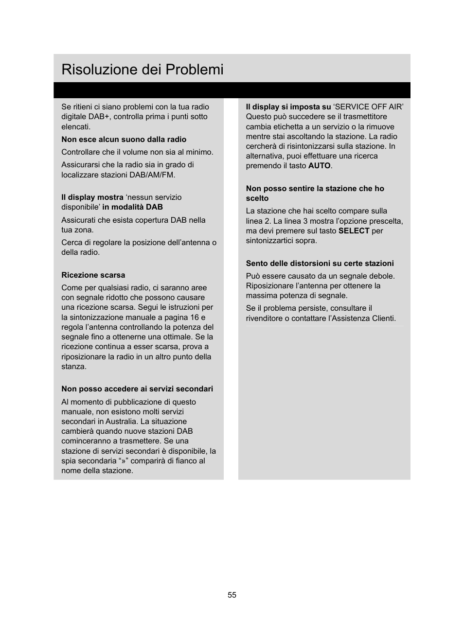 Risoluzione dei problemi | Konig Electronic DAB+ retro radio User Manual | Page 55 / 201