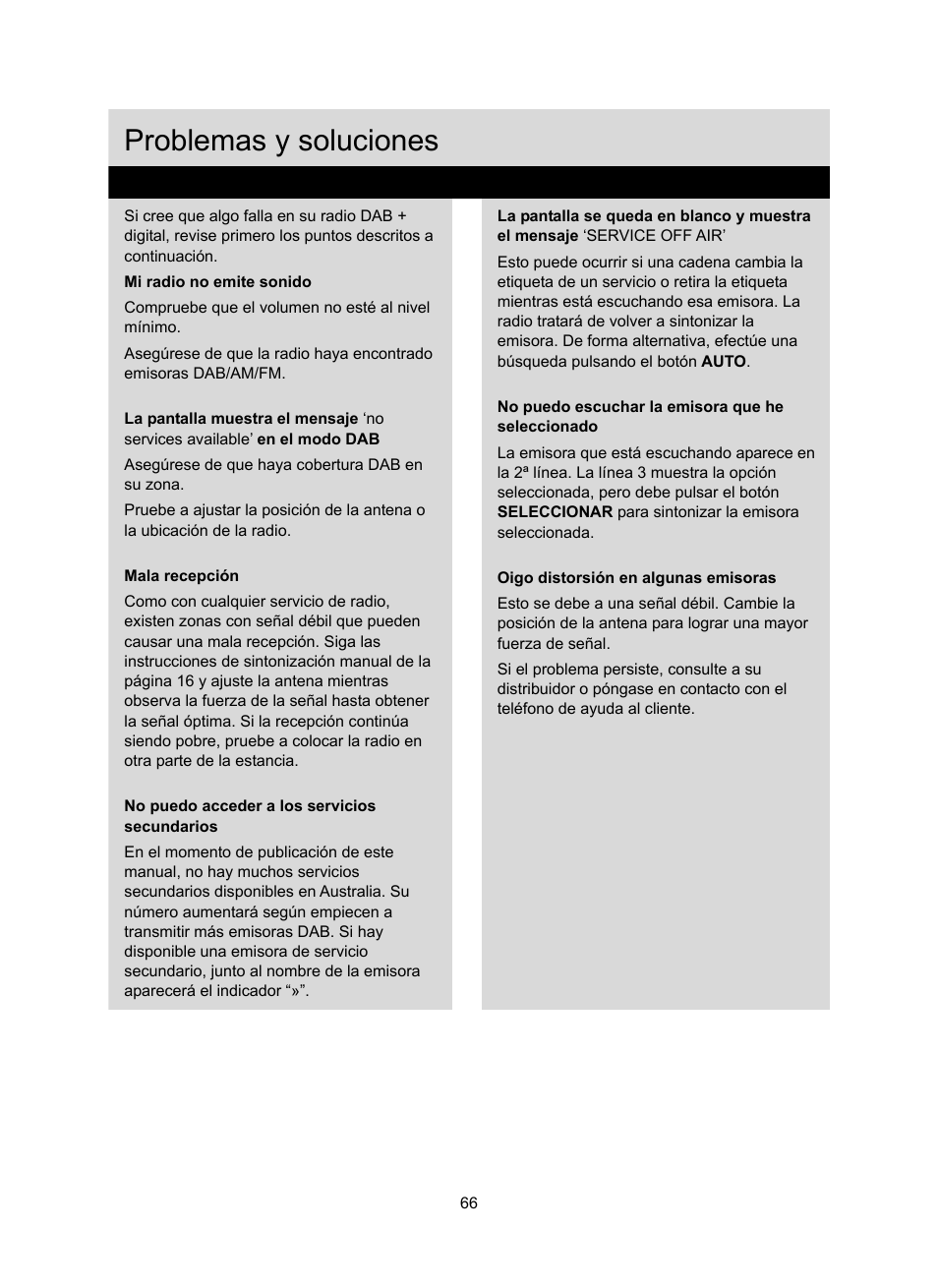 Problemas y soluciones | Konig Electronic DAB+ retro radio User Manual | Page 66 / 201