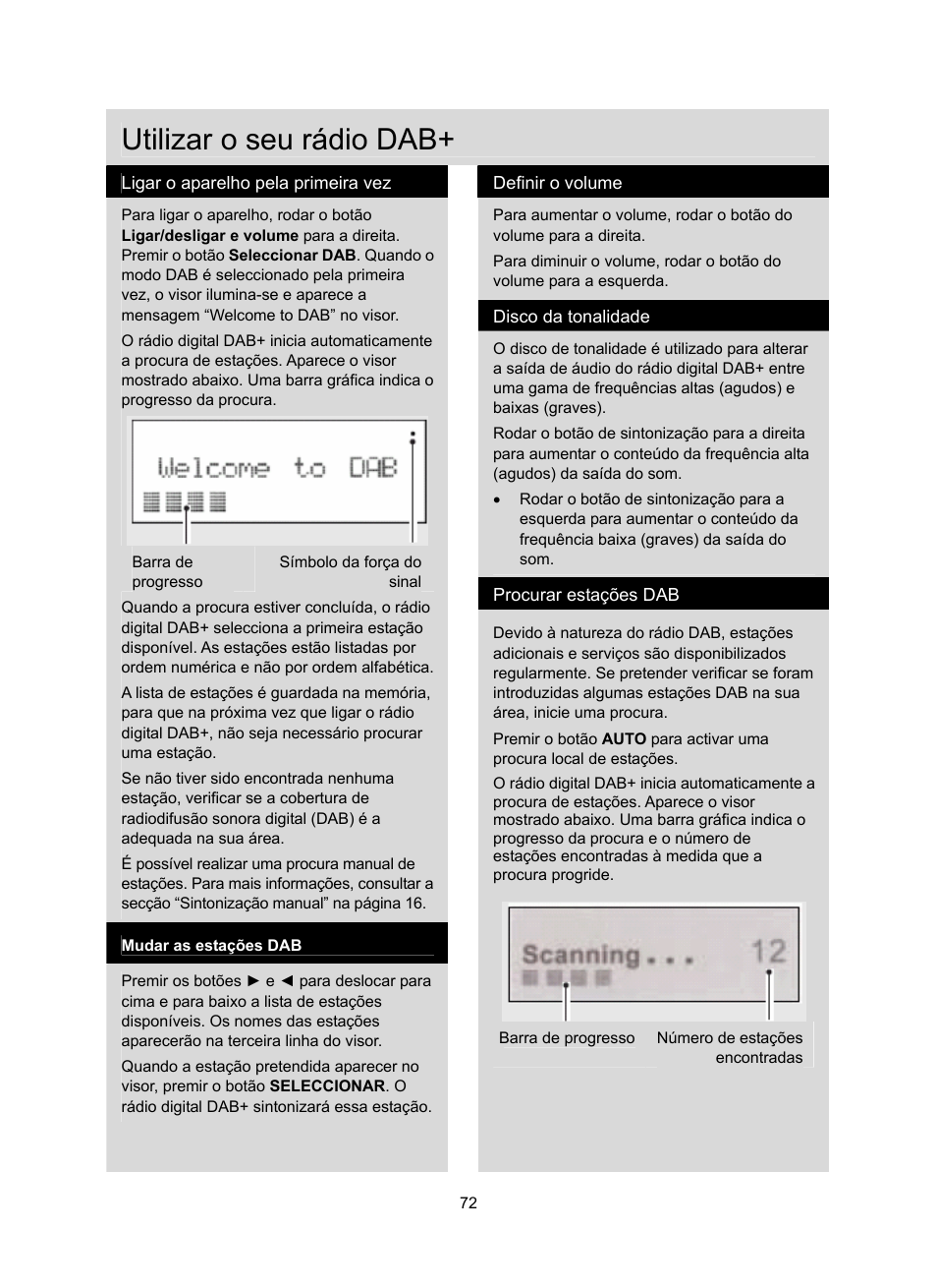 Utilizar o seu rádio dab | Konig Electronic DAB+ retro radio User Manual | Page 72 / 201