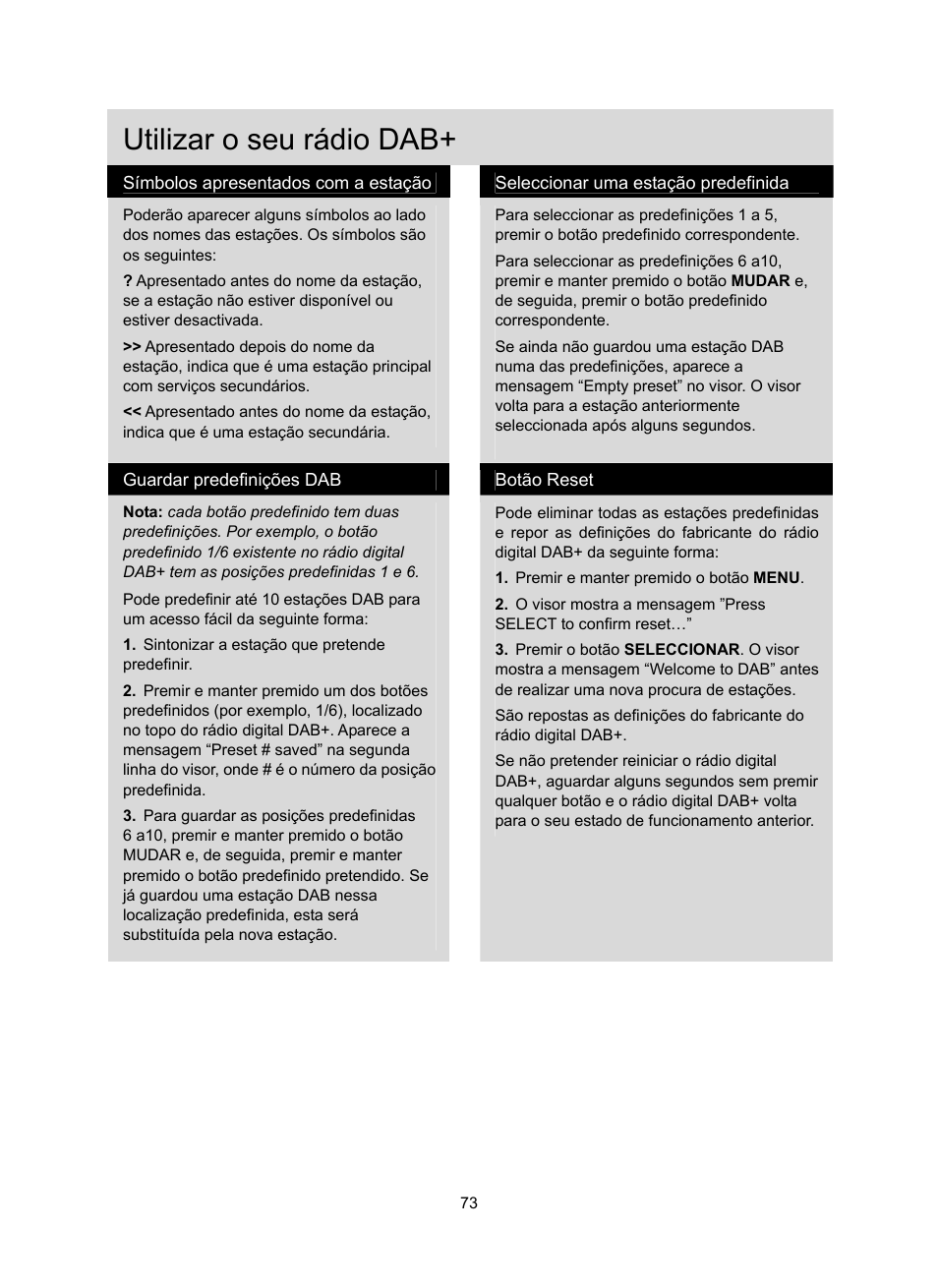 Utilizar o seu rádio dab | Konig Electronic DAB+ retro radio User Manual | Page 73 / 201