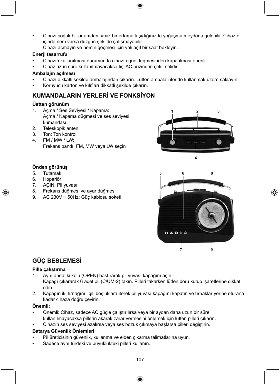 Kumandalarin yerleri ve fonksiyon, Güç beslemesi | Konig Electronic Retro design AM/FM radio ivory User Manual | Page 107 / 116