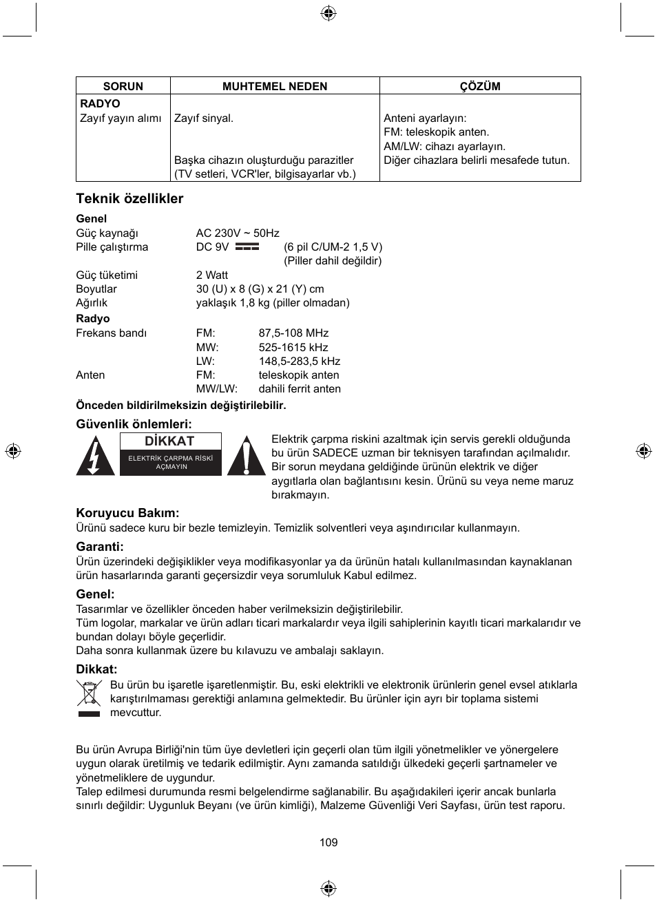 Teknik özellikler | Konig Electronic Retro design AM/FM radio ivory User Manual | Page 109 / 116
