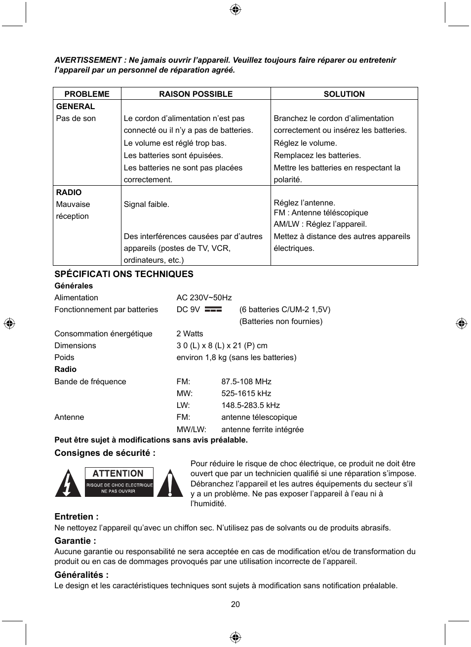 Konig Electronic Retro design AM/FM radio ivory User Manual | Page 20 / 116