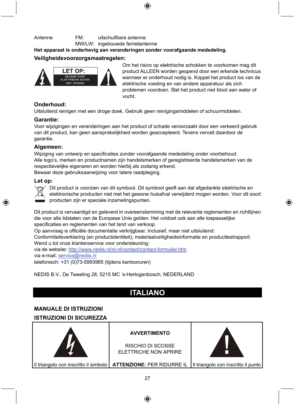 Italiano | Konig Electronic Retro design AM/FM radio ivory User Manual | Page 27 / 116