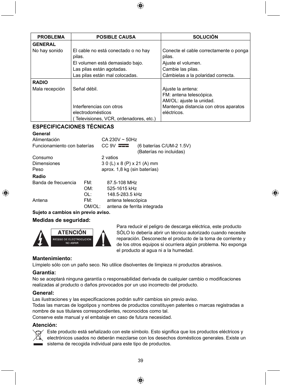 Konig Electronic Retro design AM/FM radio ivory User Manual | Page 39 / 116