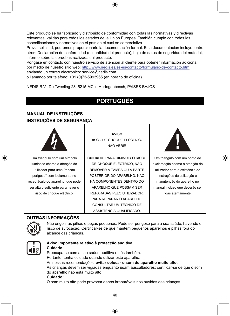 Português | Konig Electronic Retro design AM/FM radio ivory User Manual | Page 40 / 116