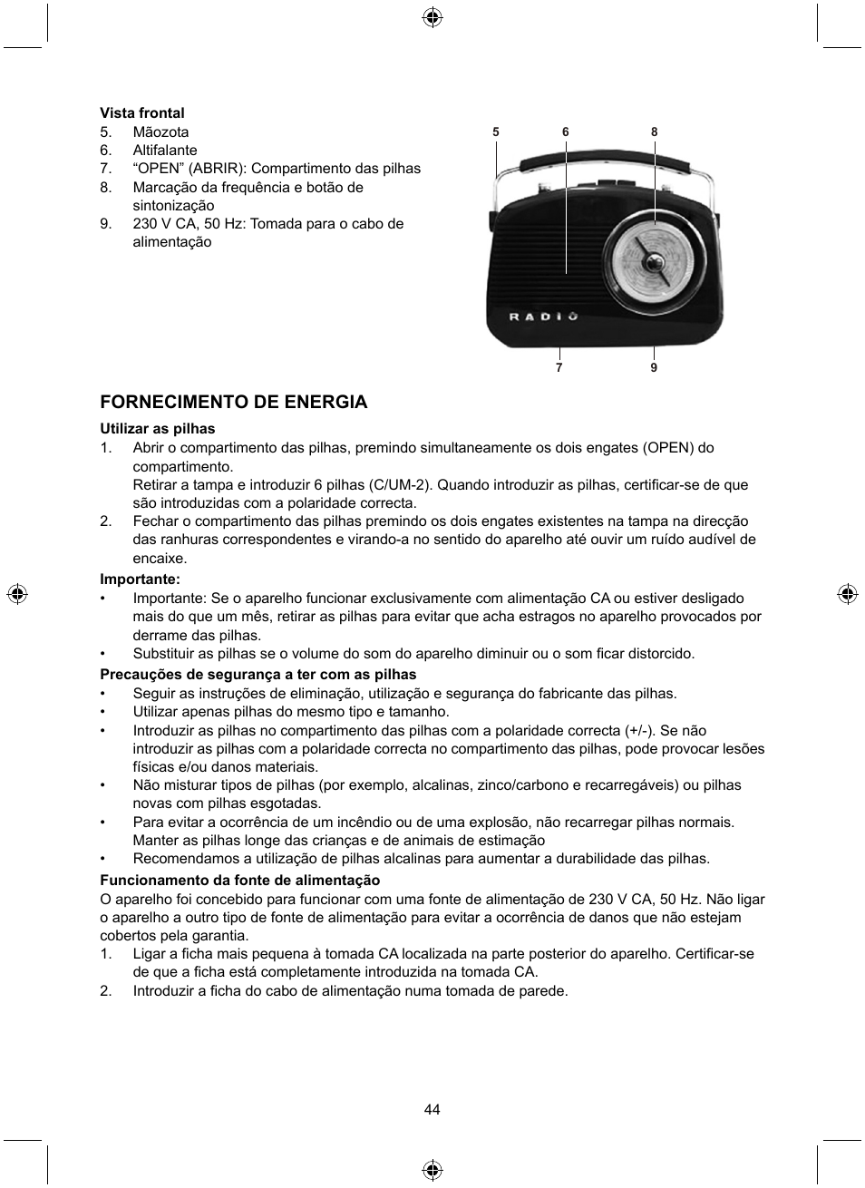 Fornecimento de energia | Konig Electronic Retro design AM/FM radio ivory User Manual | Page 44 / 116