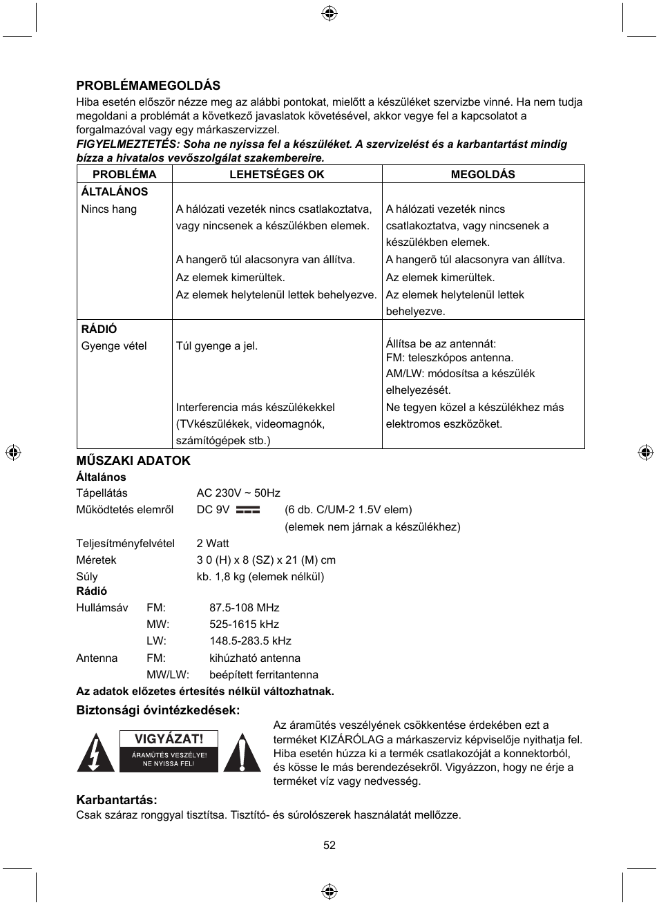 Konig Electronic Retro design AM/FM radio ivory User Manual | Page 52 / 116