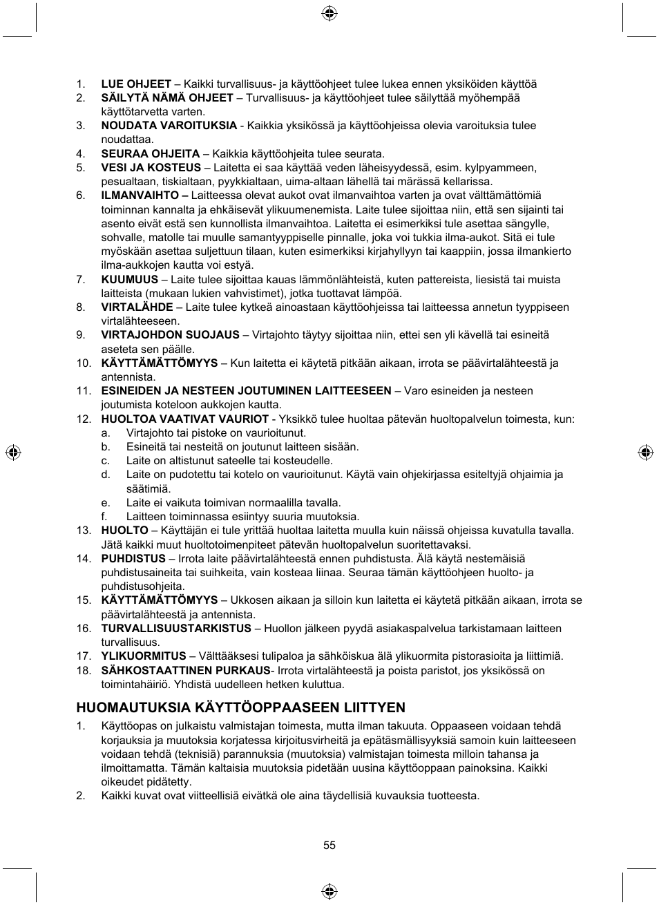 Huomautuksia käyttöoppaaseen liittyen | Konig Electronic Retro design AM/FM radio ivory User Manual | Page 55 / 116