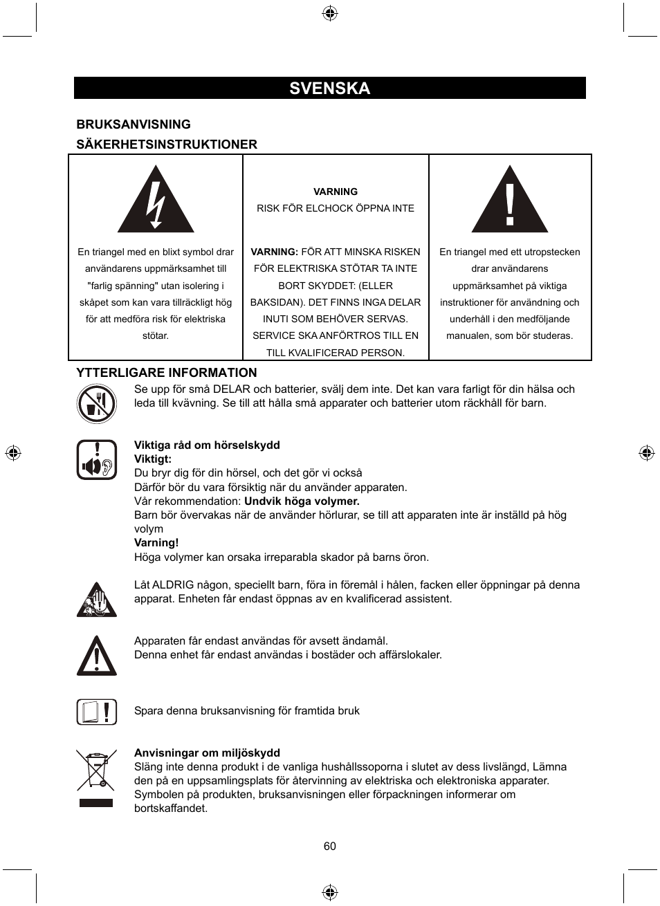 Svenska | Konig Electronic Retro design AM/FM radio ivory User Manual | Page 60 / 116