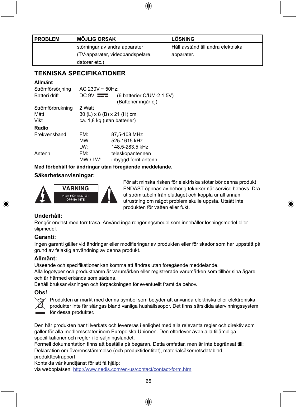 Tekniska specifikationer | Konig Electronic Retro design AM/FM radio ivory User Manual | Page 65 / 116