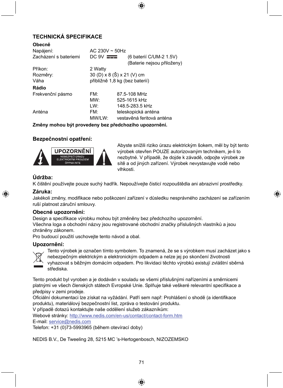 Konig Electronic Retro design AM/FM radio ivory User Manual | Page 71 / 116