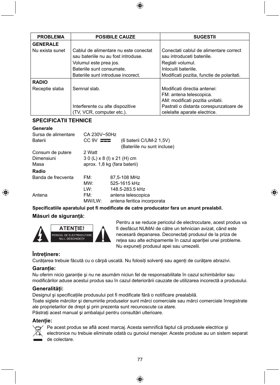 Konig Electronic Retro design AM/FM radio ivory User Manual | Page 77 / 116