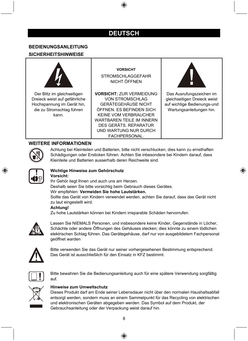 Deutsch | Konig Electronic Retro design AM/FM radio ivory User Manual | Page 8 / 116