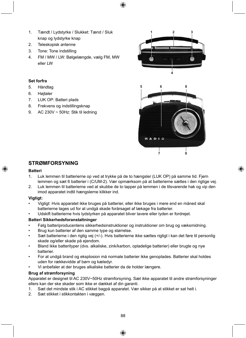 Strømforsyning | Konig Electronic Retro design AM/FM radio ivory User Manual | Page 88 / 116