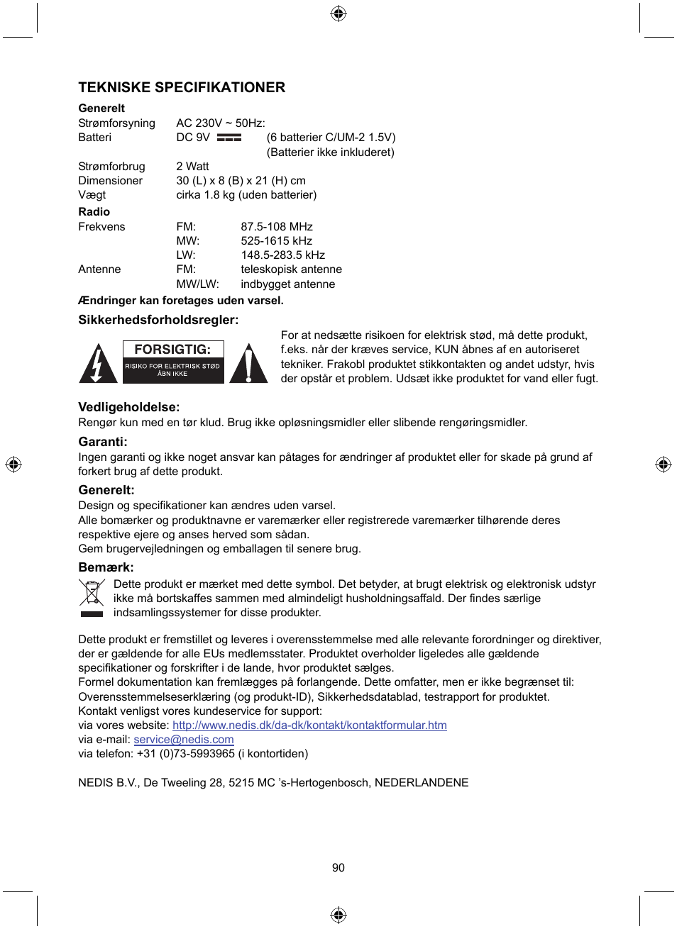 Tekniske specifikationer | Konig Electronic Retro design AM/FM radio ivory User Manual | Page 90 / 116