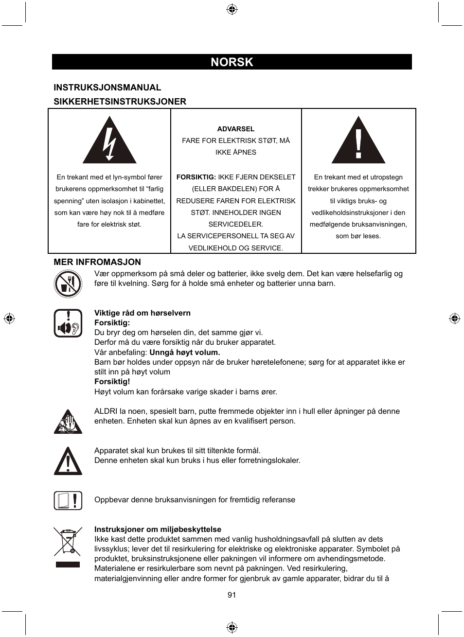 Norsk | Konig Electronic Retro design AM/FM radio ivory User Manual | Page 91 / 116