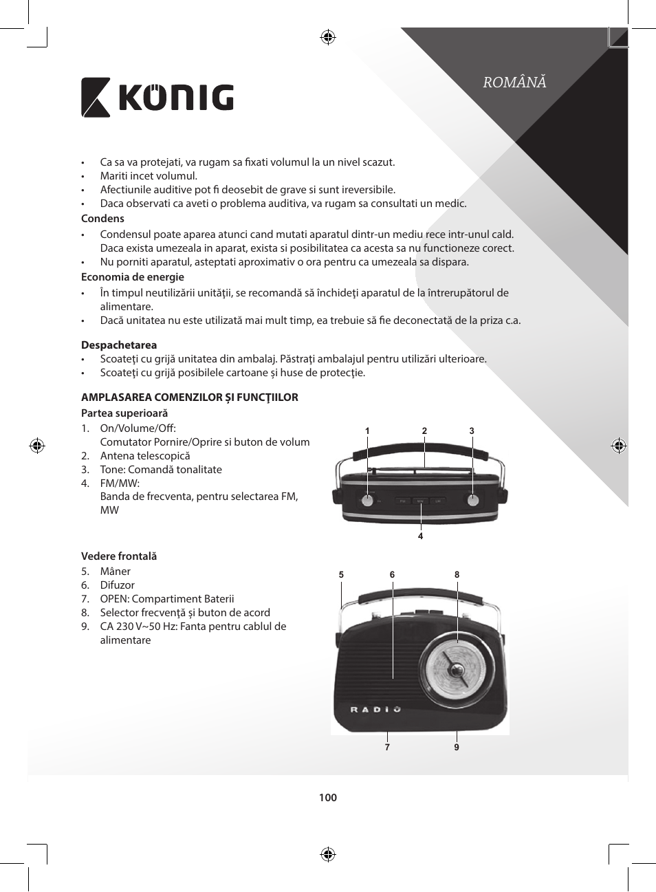 Română | Konig Electronic Retro design AM/FM radio ivory User Manual | Page 100 / 154