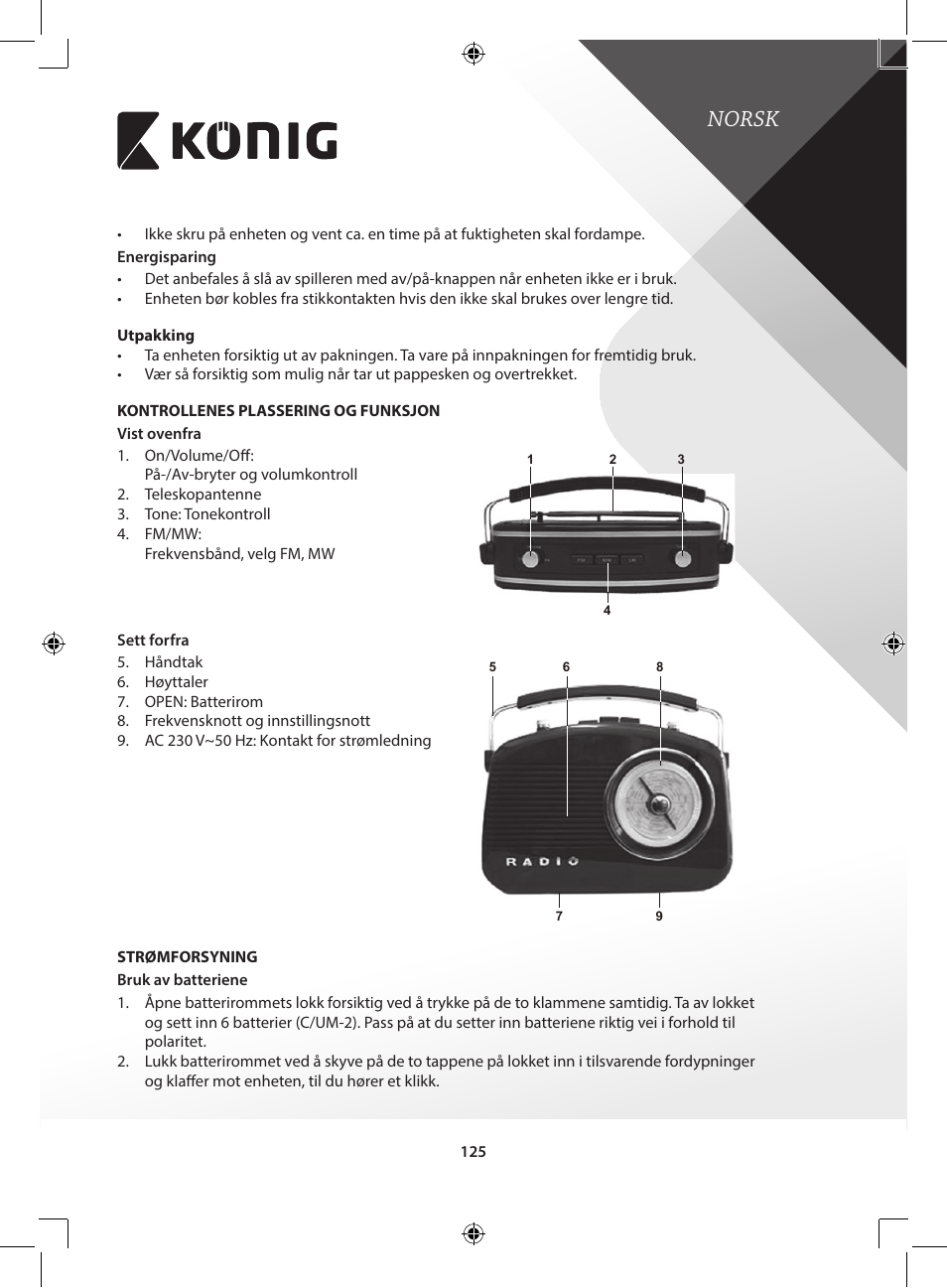 Norsk | Konig Electronic Retro design AM/FM radio ivory User Manual | Page 125 / 154