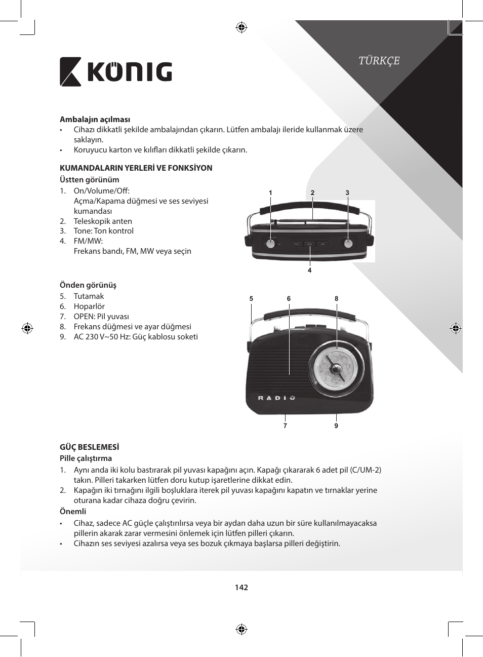 Türkçe | Konig Electronic Retro design AM/FM radio ivory User Manual | Page 142 / 154