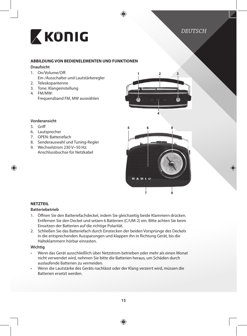 Deutsch | Konig Electronic Retro design AM/FM radio ivory User Manual | Page 15 / 154