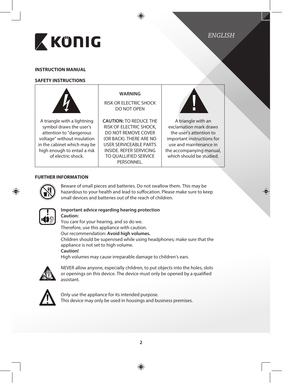 English | Konig Electronic Retro design AM/FM radio ivory User Manual | Page 2 / 154