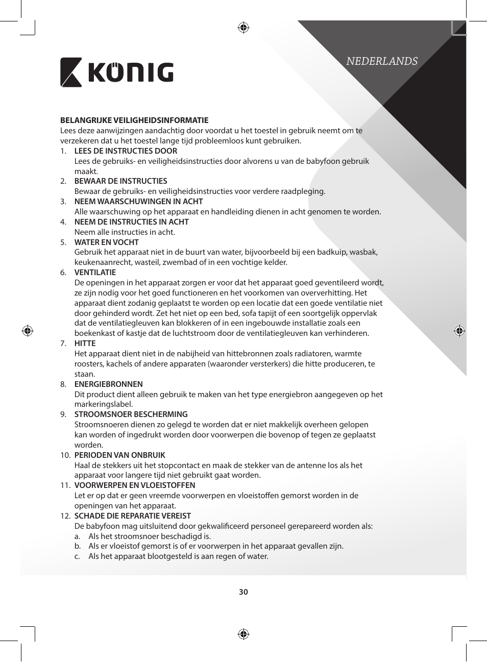 Nederlands | Konig Electronic Retro design AM/FM radio ivory User Manual | Page 30 / 154