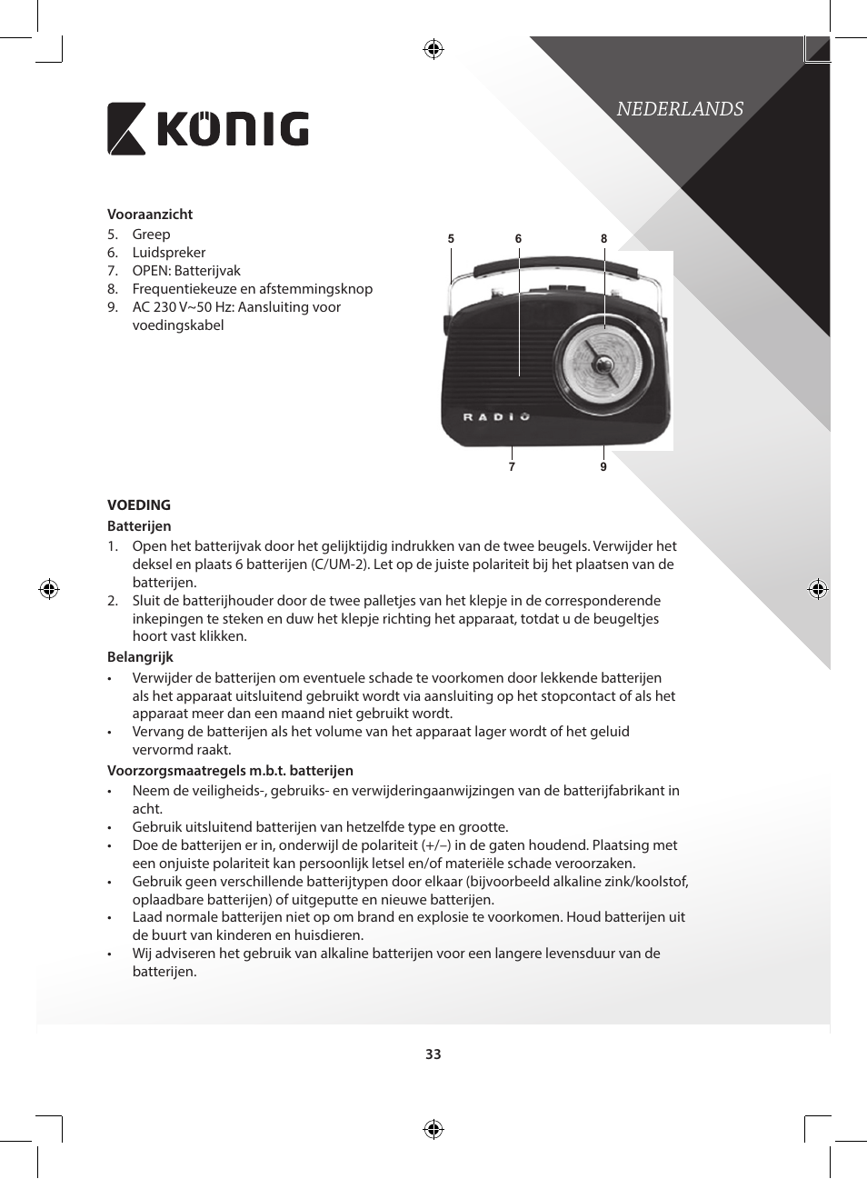 Nederlands | Konig Electronic Retro design AM/FM radio ivory User Manual | Page 33 / 154