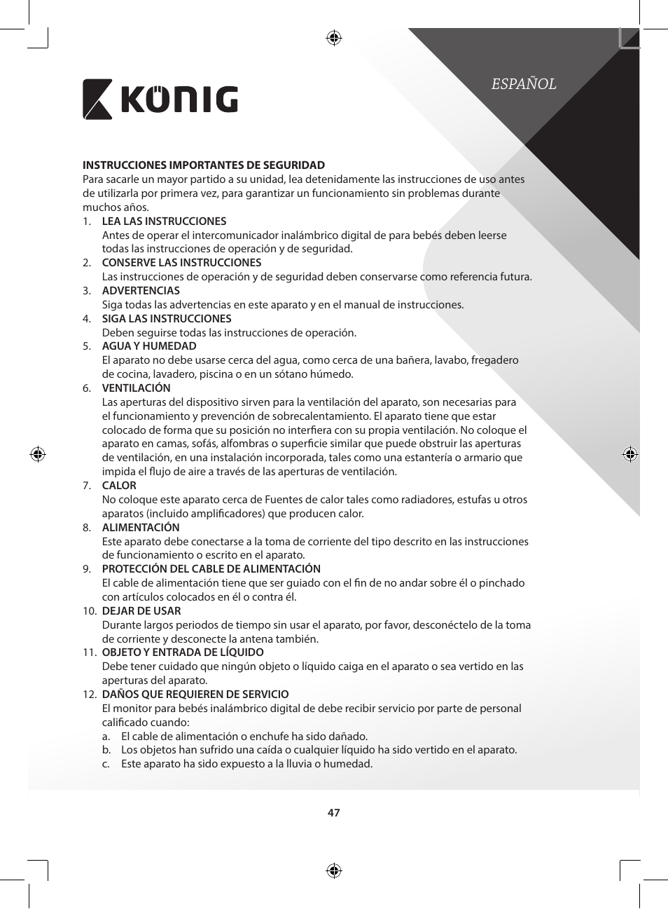 Español | Konig Electronic Retro design AM/FM radio ivory User Manual | Page 47 / 154