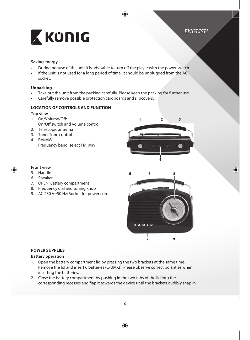 English | Konig Electronic Retro design AM/FM radio ivory User Manual | Page 6 / 154