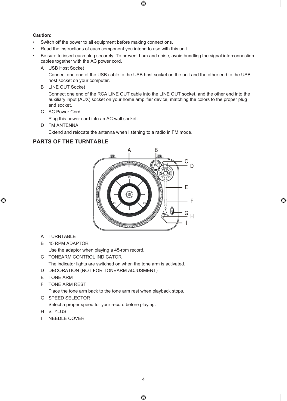 Konig Electronic USB turntable with speakers User Manual | Page 4 / 42