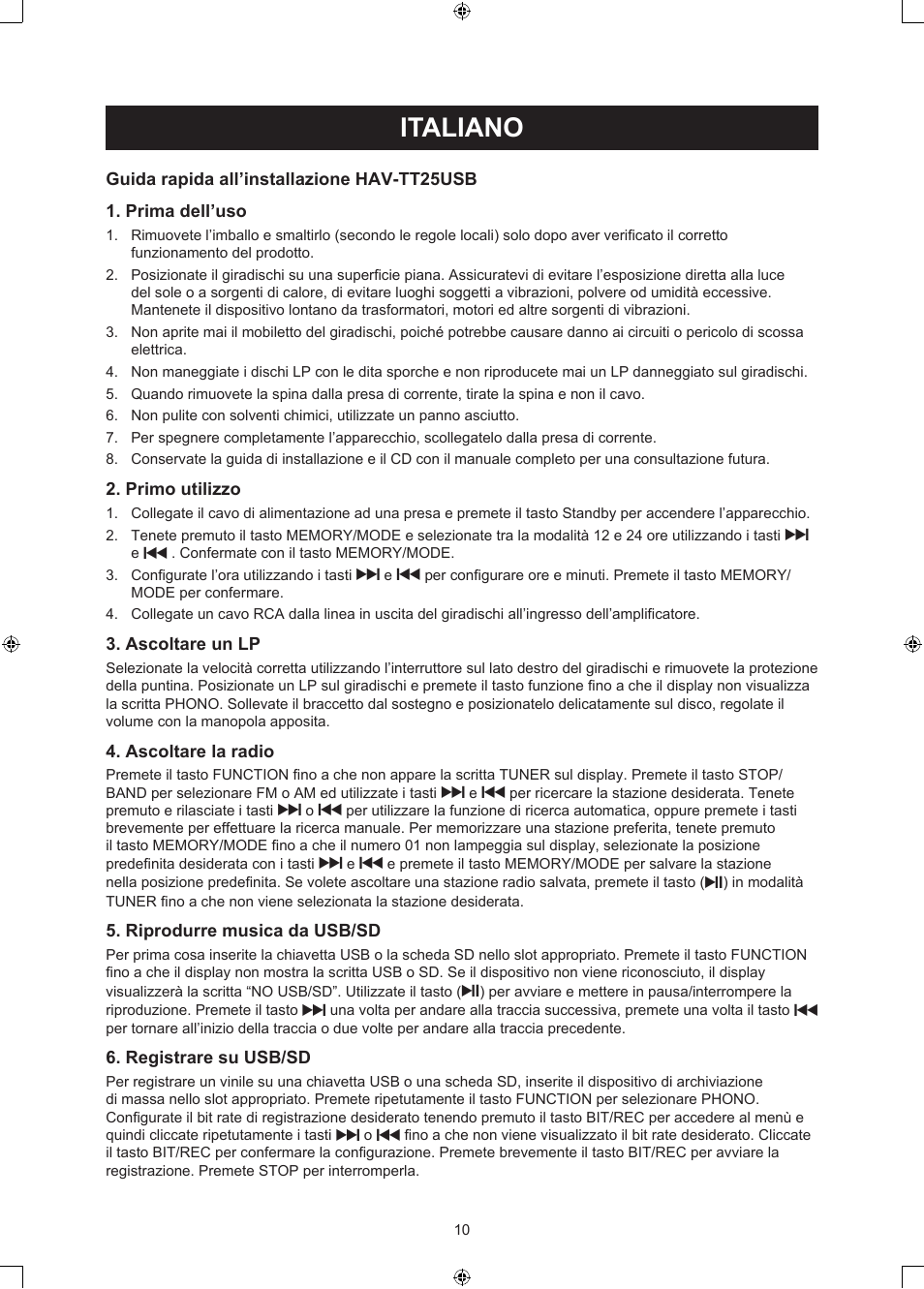 Italiano, Manuale (p. 10), Giradischi usb | Konig Electronic USB turntable with speakers User Manual | Page 10 / 30