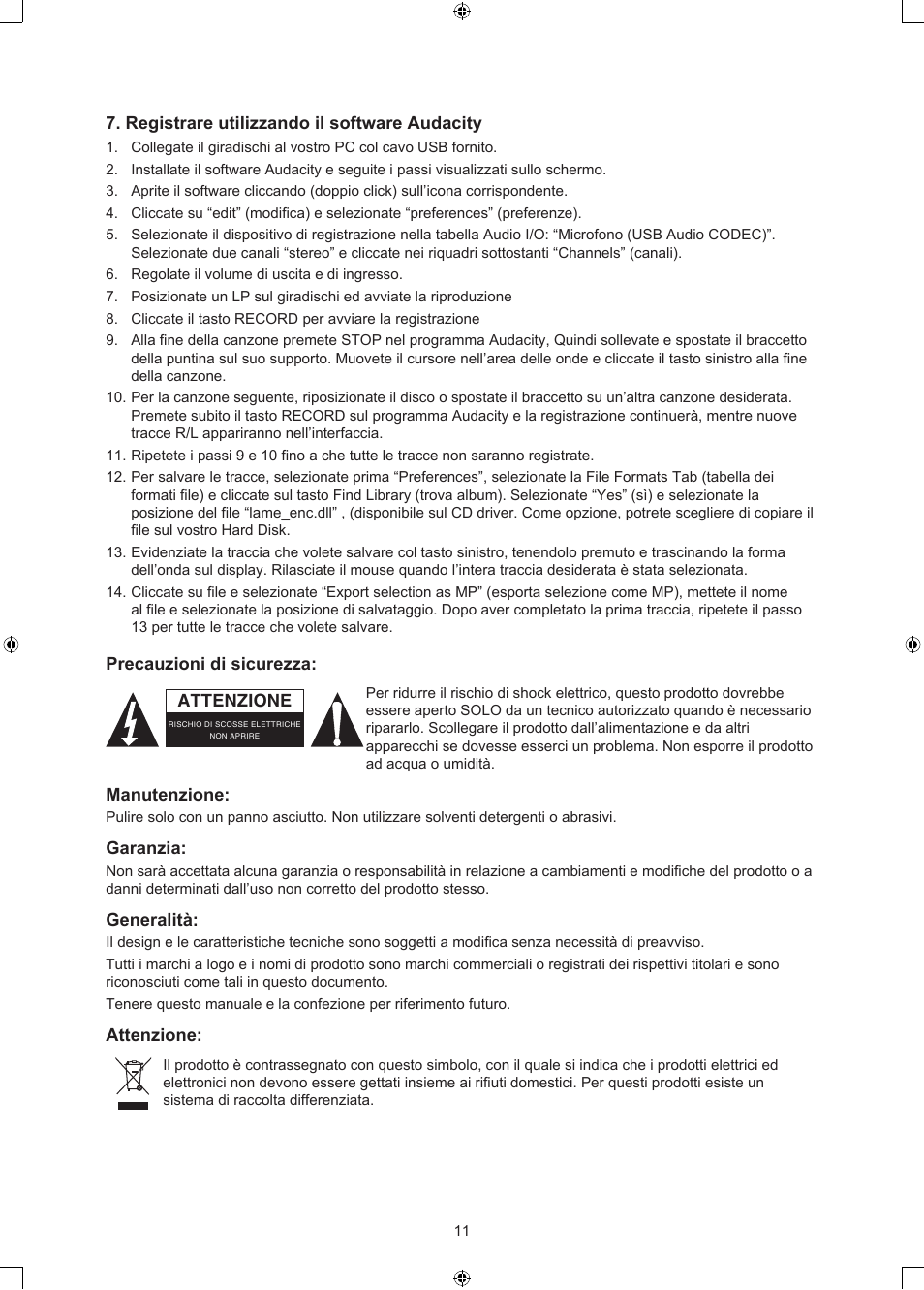 Konig Electronic USB turntable with speakers User Manual | Page 11 / 30