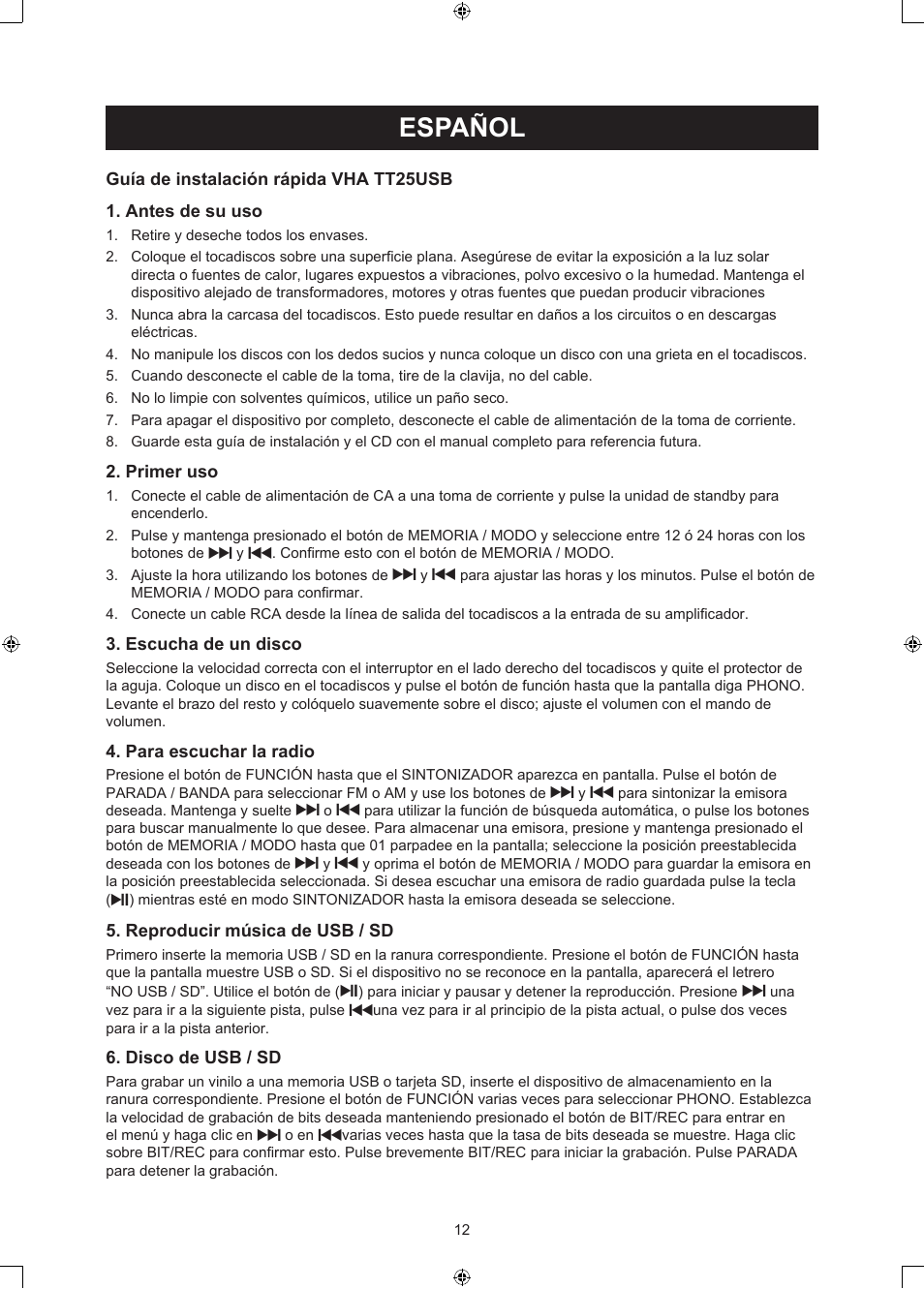 Español, Manual de uso (p. 12), Tocadiscos usb | Konig Electronic USB turntable with speakers User Manual | Page 12 / 30