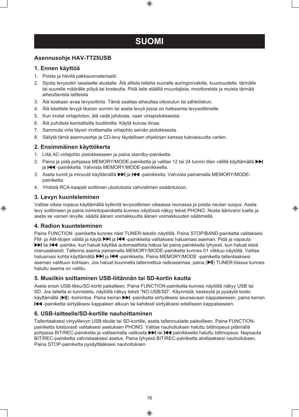 Suomi, Käyttöohje (s. 16), Usb-levysoitin | Konig Electronic USB turntable with speakers User Manual | Page 16 / 30