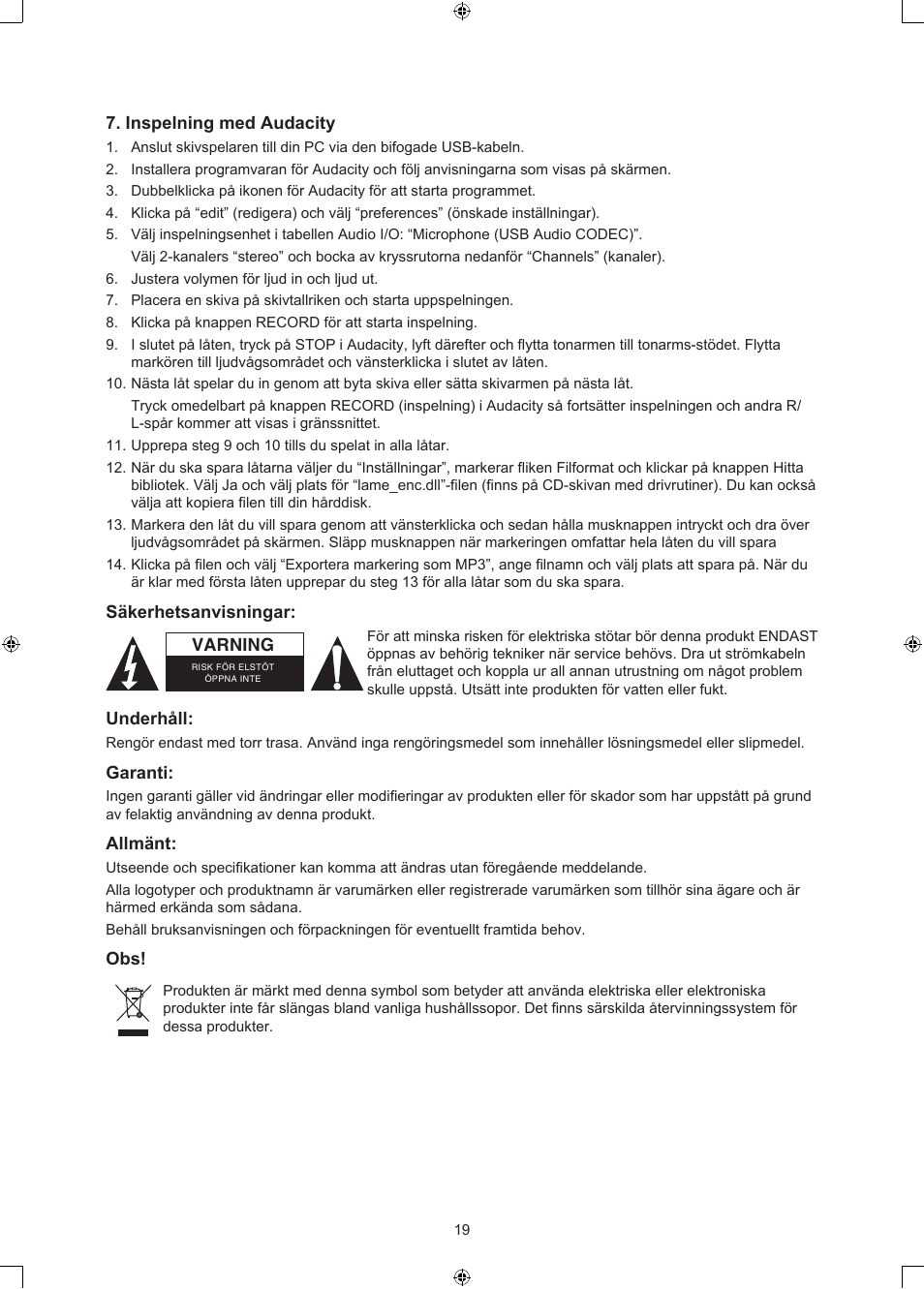 Konig Electronic USB turntable with speakers User Manual | Page 19 / 30