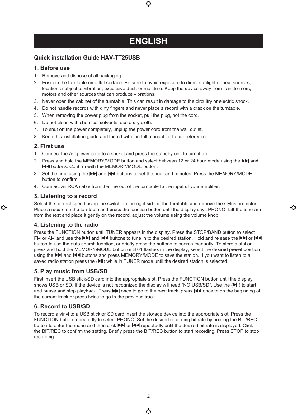 English, Manual (p. 2), Usb turntable | Konig Electronic USB turntable with speakers User Manual | Page 2 / 30