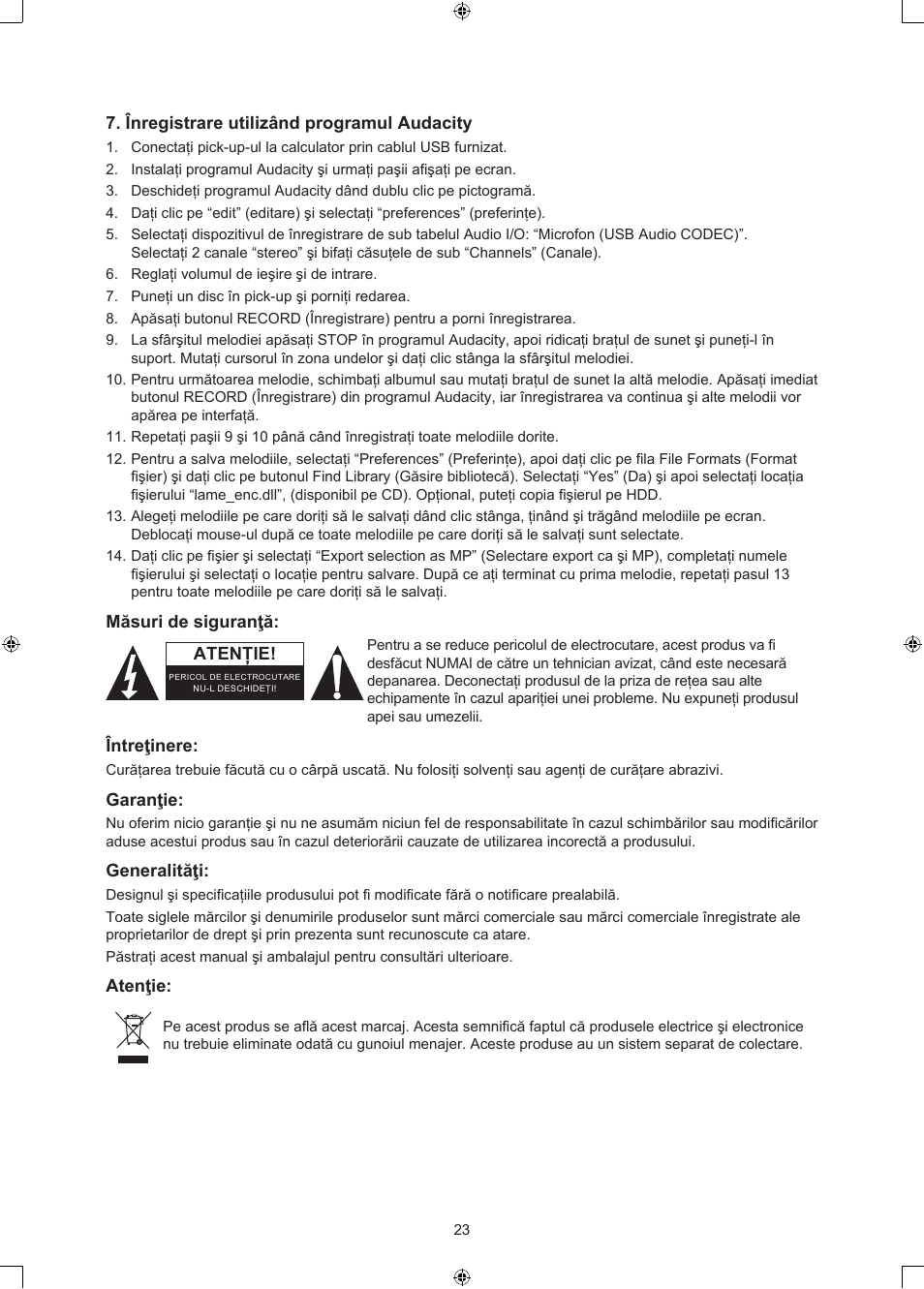 Konig Electronic USB turntable with speakers User Manual | Page 23 / 30