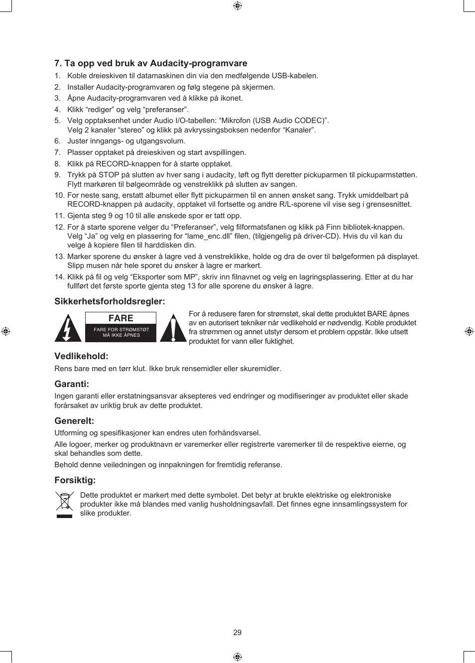 Konig Electronic USB turntable with speakers User Manual | Page 29 / 30