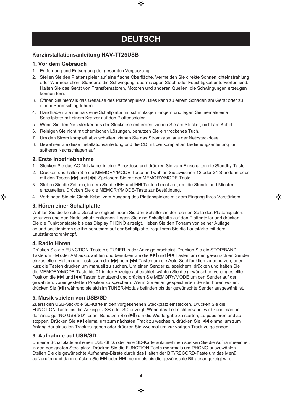 Deutsch, Anleitung (s. 4), Usb-plattenspieler | Konig Electronic USB turntable with speakers User Manual | Page 4 / 30