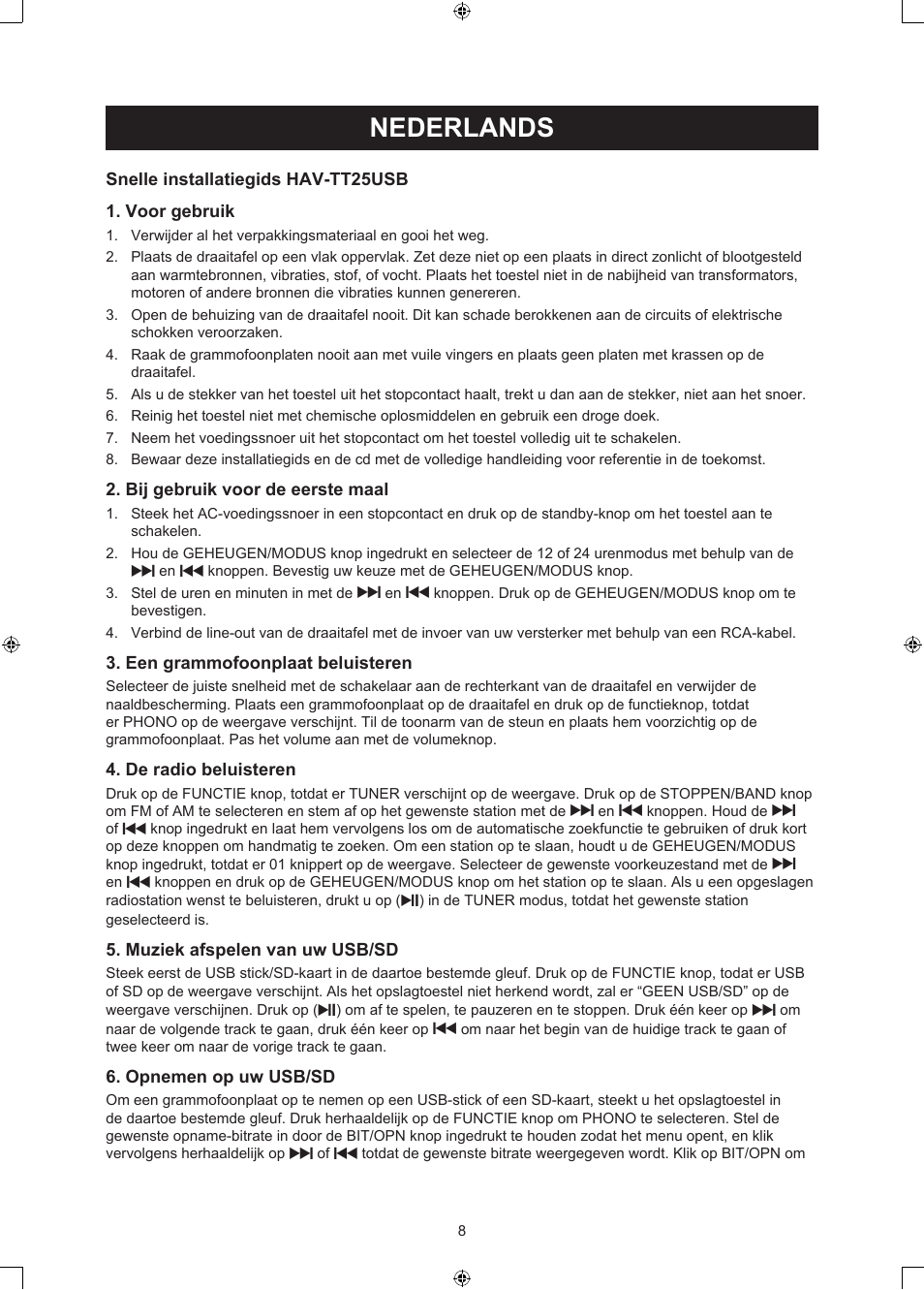 Nederlands, Gebruiksaanwijzing (p. 8), Usb draaitafel | Konig Electronic USB turntable with speakers User Manual | Page 8 / 30