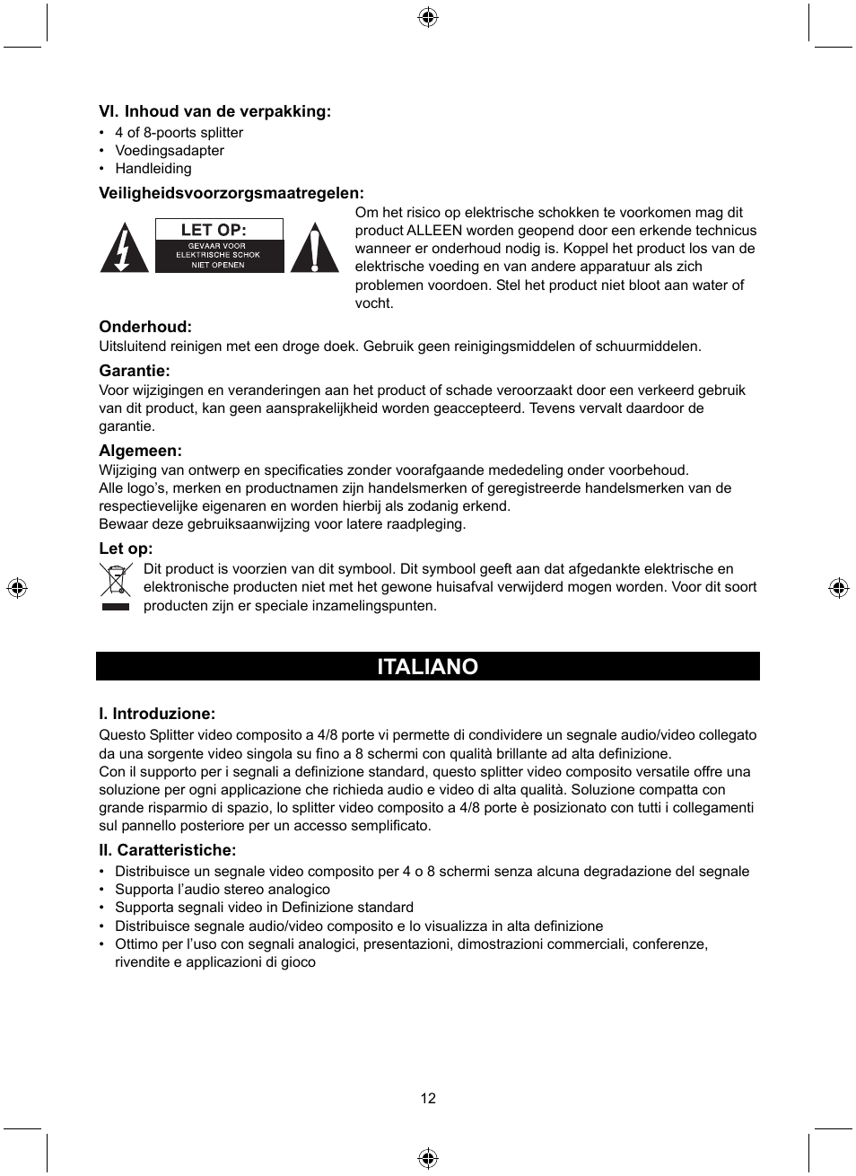 Italiano | Konig Electronic 8 port composite audio/video splitter User Manual | Page 12 / 40