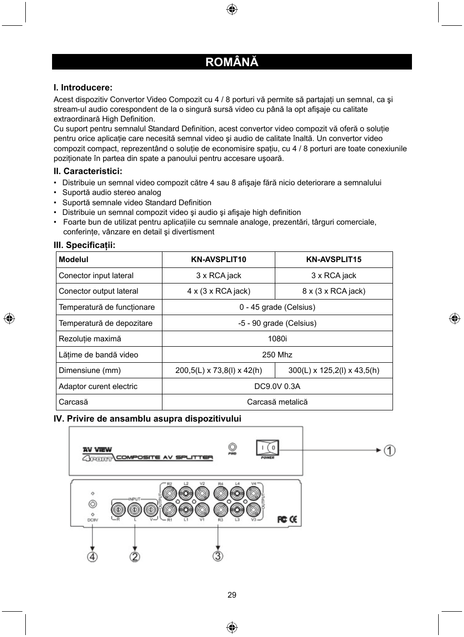 Română | Konig Electronic 8 port composite audio/video splitter User Manual | Page 29 / 40