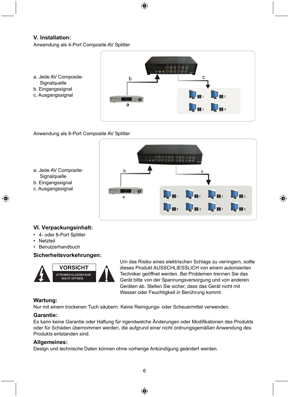 Konig Electronic 8 port composite audio/video splitter User Manual | Page 6 / 40