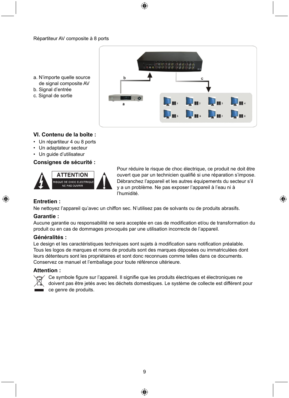 Konig Electronic 8 port composite audio/video splitter User Manual | Page 9 / 40