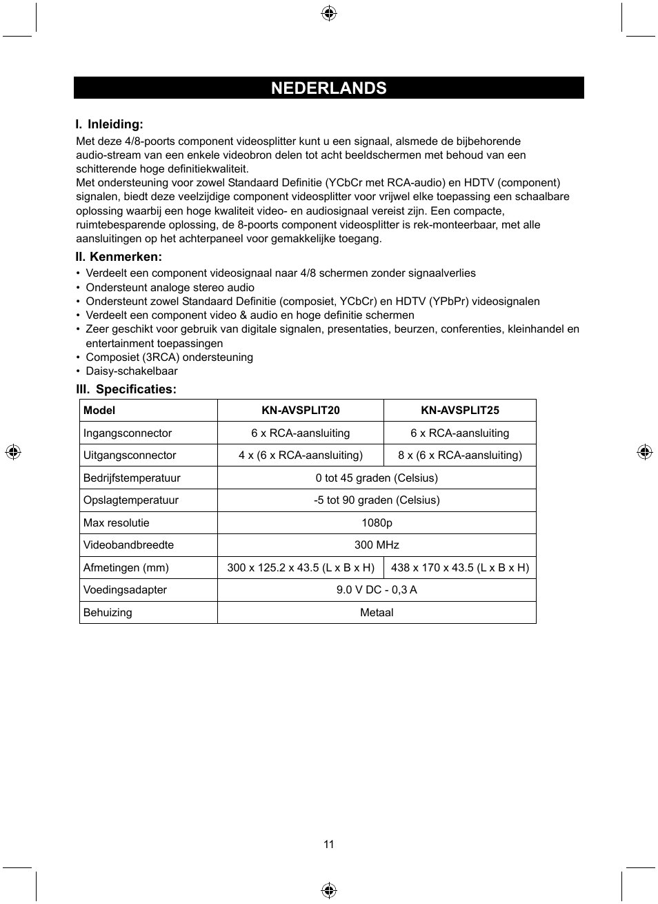 Nederlands | Konig Electronic 4 port component audio/video splitter User Manual | Page 11 / 44