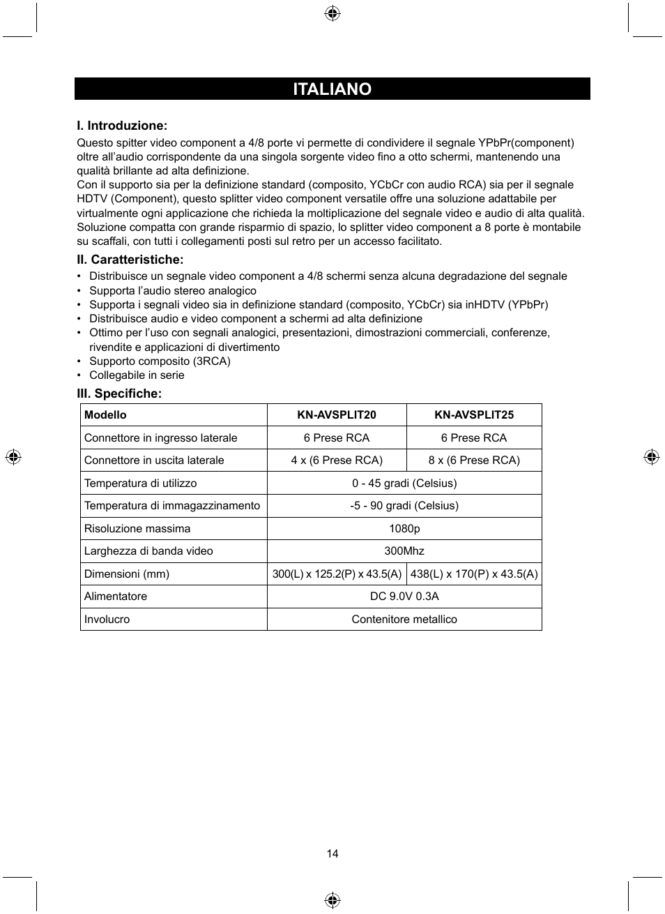 Italiano | Konig Electronic 4 port component audio/video splitter User Manual | Page 14 / 44