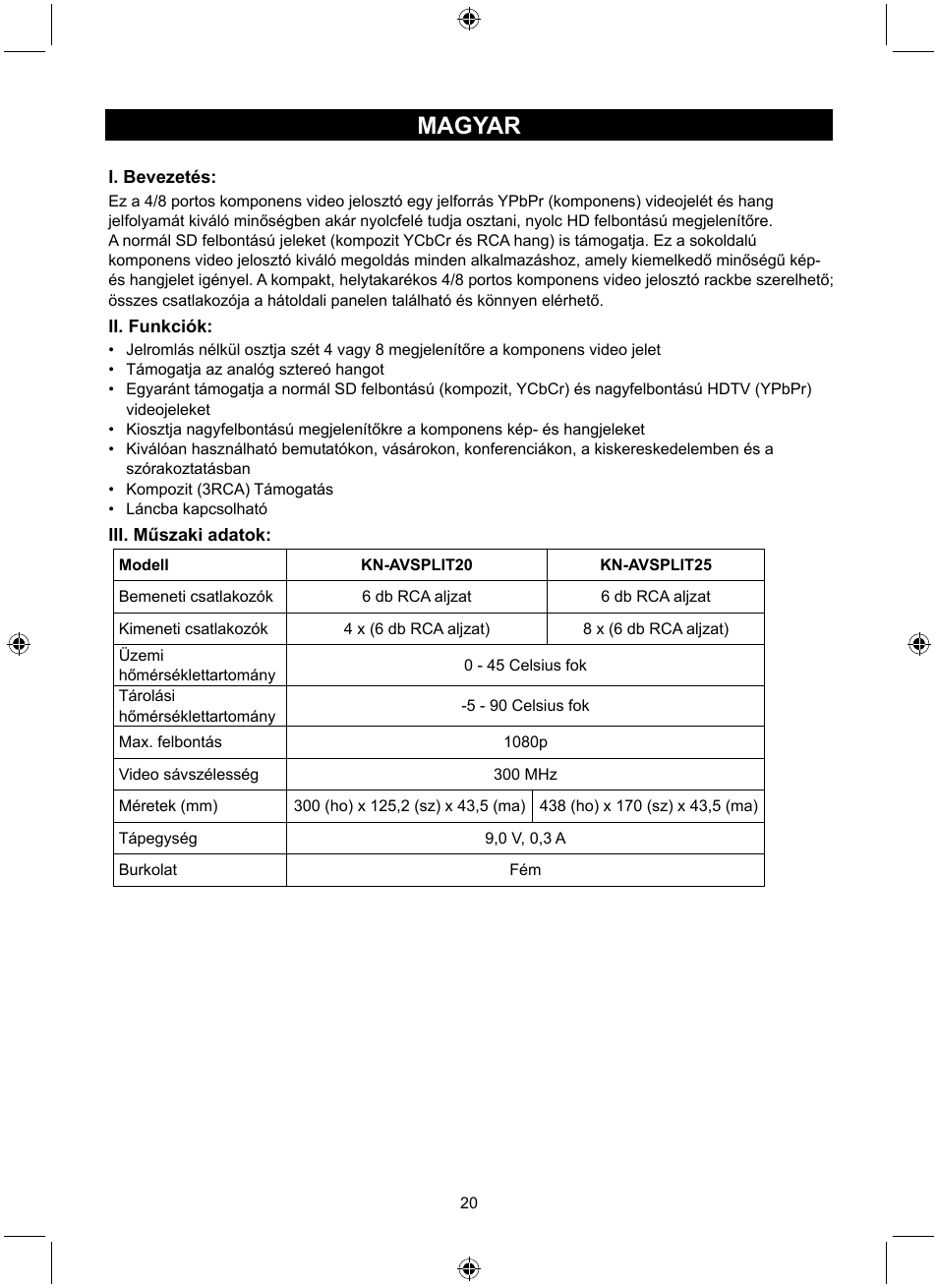 Magyar | Konig Electronic 4 port component audio/video splitter User Manual | Page 20 / 44