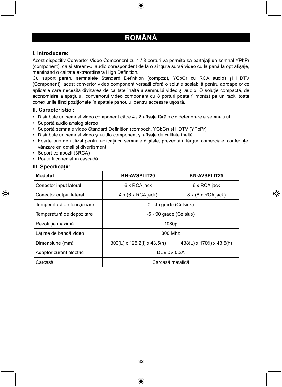 Română | Konig Electronic 4 port component audio/video splitter User Manual | Page 32 / 44