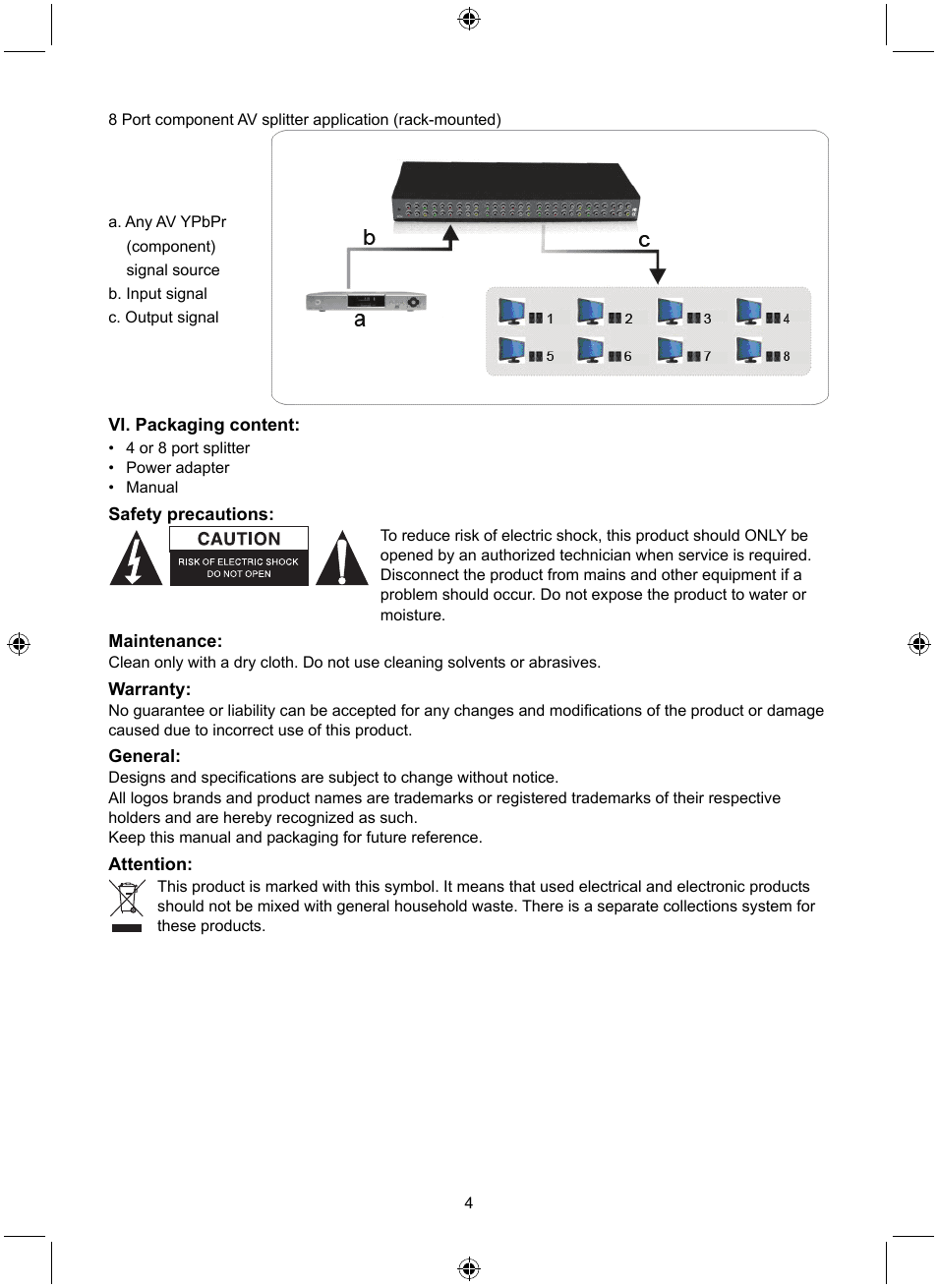 Konig Electronic 4 port component audio/video splitter User Manual | Page 4 / 44